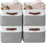 Storage Bins, Large Fabric Storage Baskets for Shelves, Decorative Linen Closet Organizer, 15 X 11 X 9.5 Inches (Grey & White, 4 Pack)
